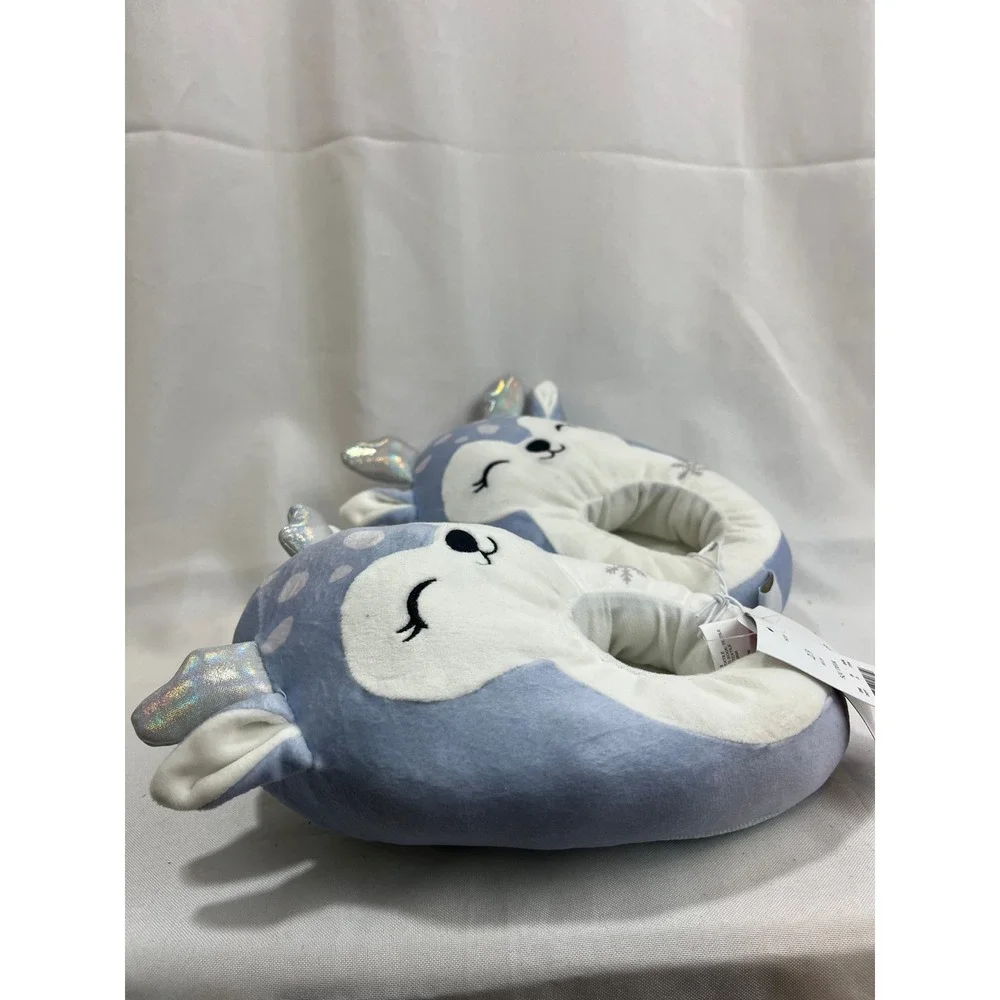 Squishmallows SQU Deer Blue Plush Kids Slippers Size 2/3 Silver Antlers NWT